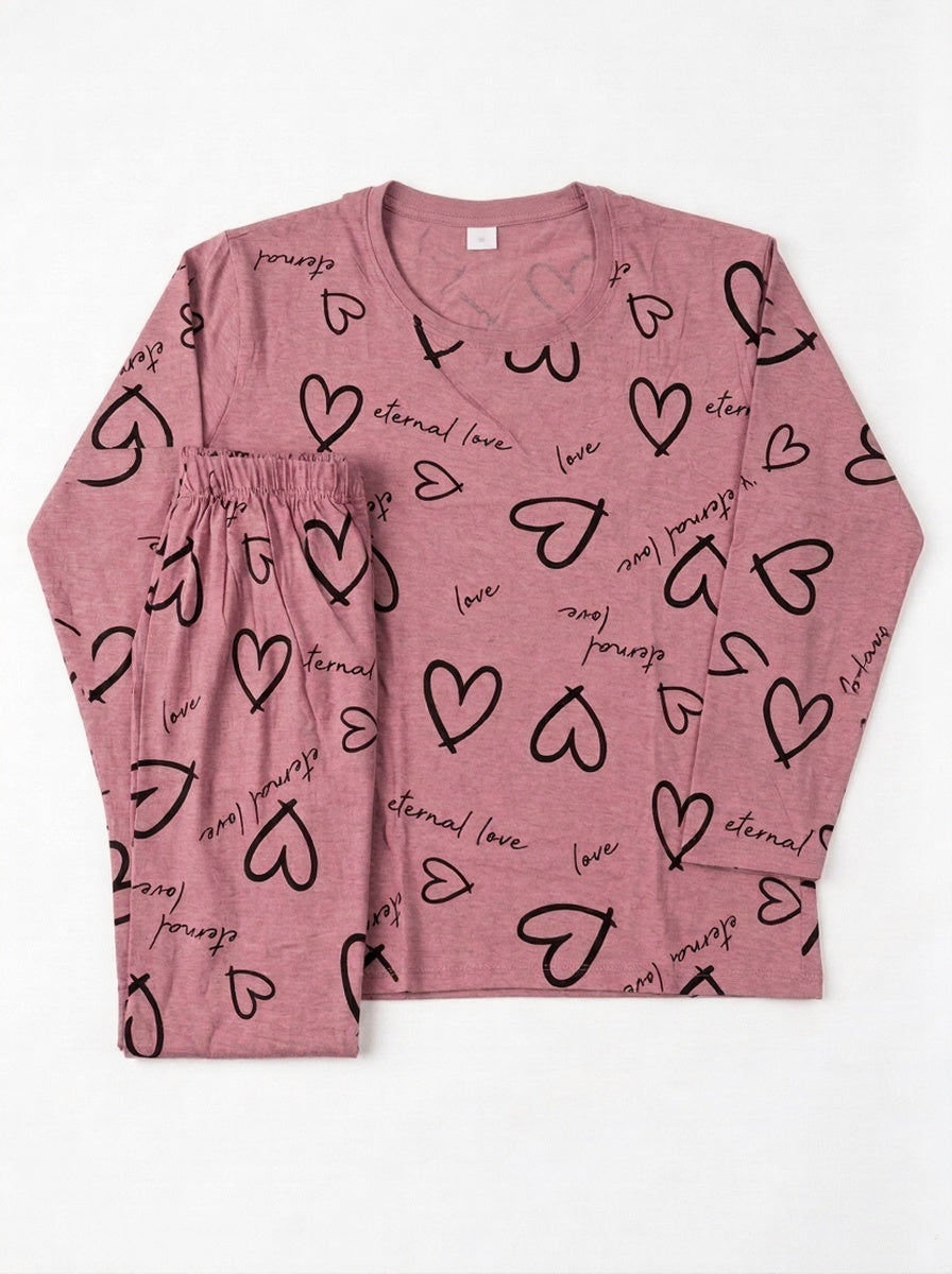 Eternal Love Heart Print Pajama Set