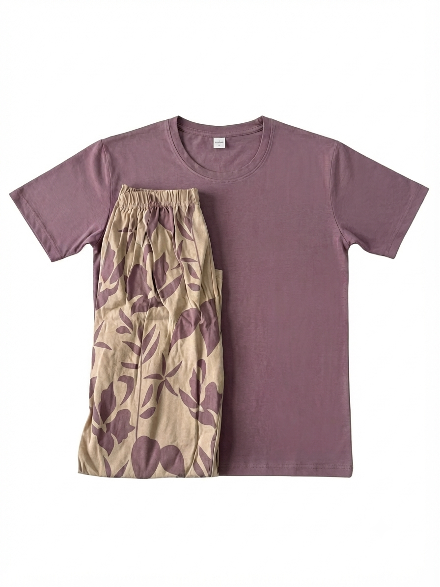 Women’s Premium Jersey Fabric T-Shirt with Printed Floral Lounge Pants Set