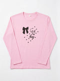 "Let Me Sleep" Pink Bow Print Pajama Set – Full Sleeve Top & Pants