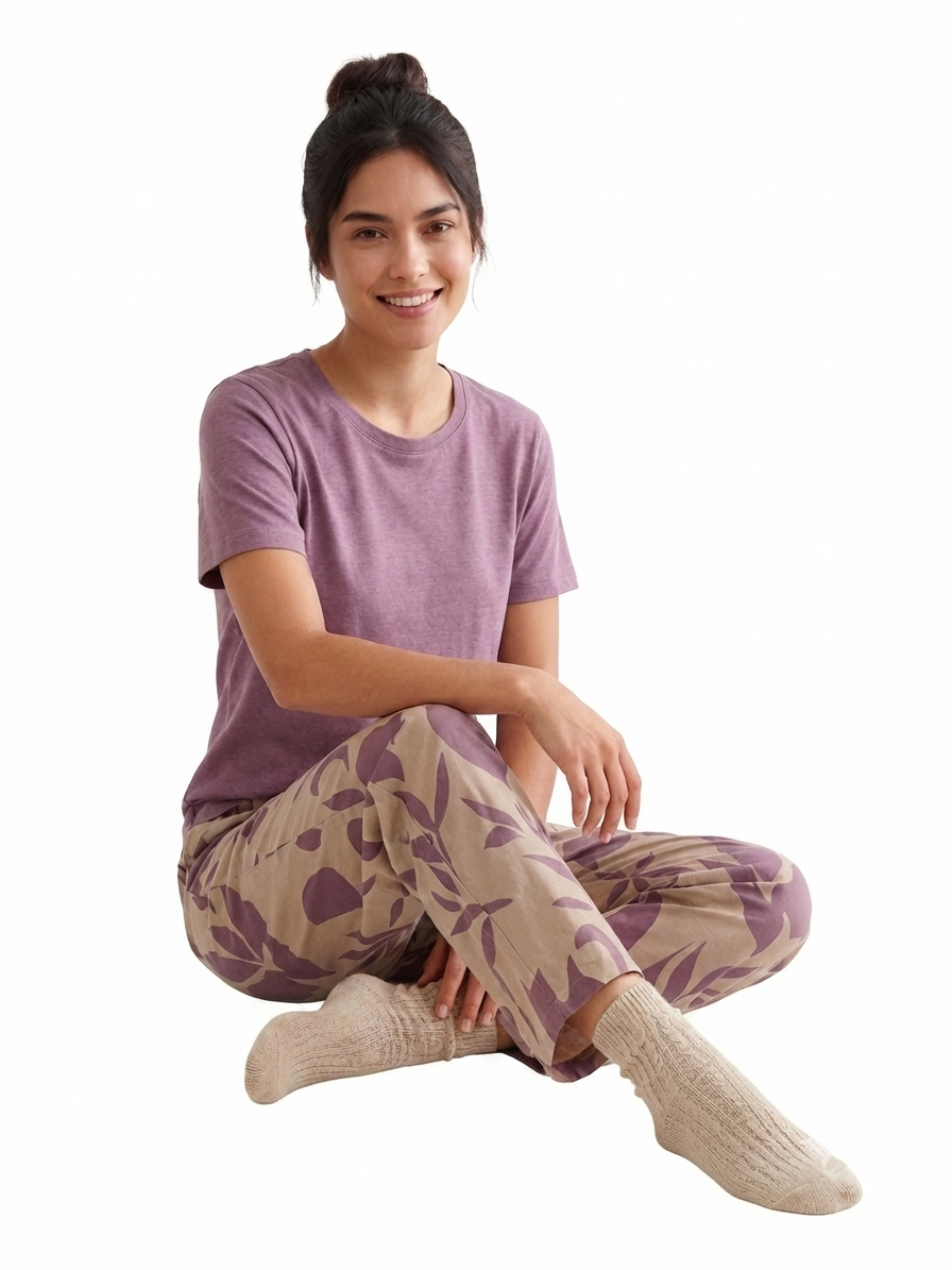 Women’s Premium Jersey Fabric T-Shirt with Printed Floral Lounge Pants Set