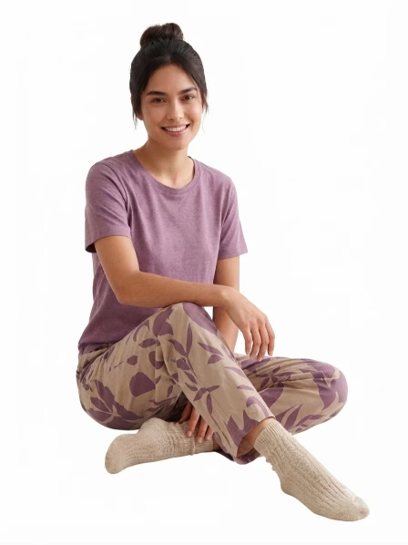 Women’s Premium Jersey Fabric T-Shirt with Printed Floral Lounge Pants Set