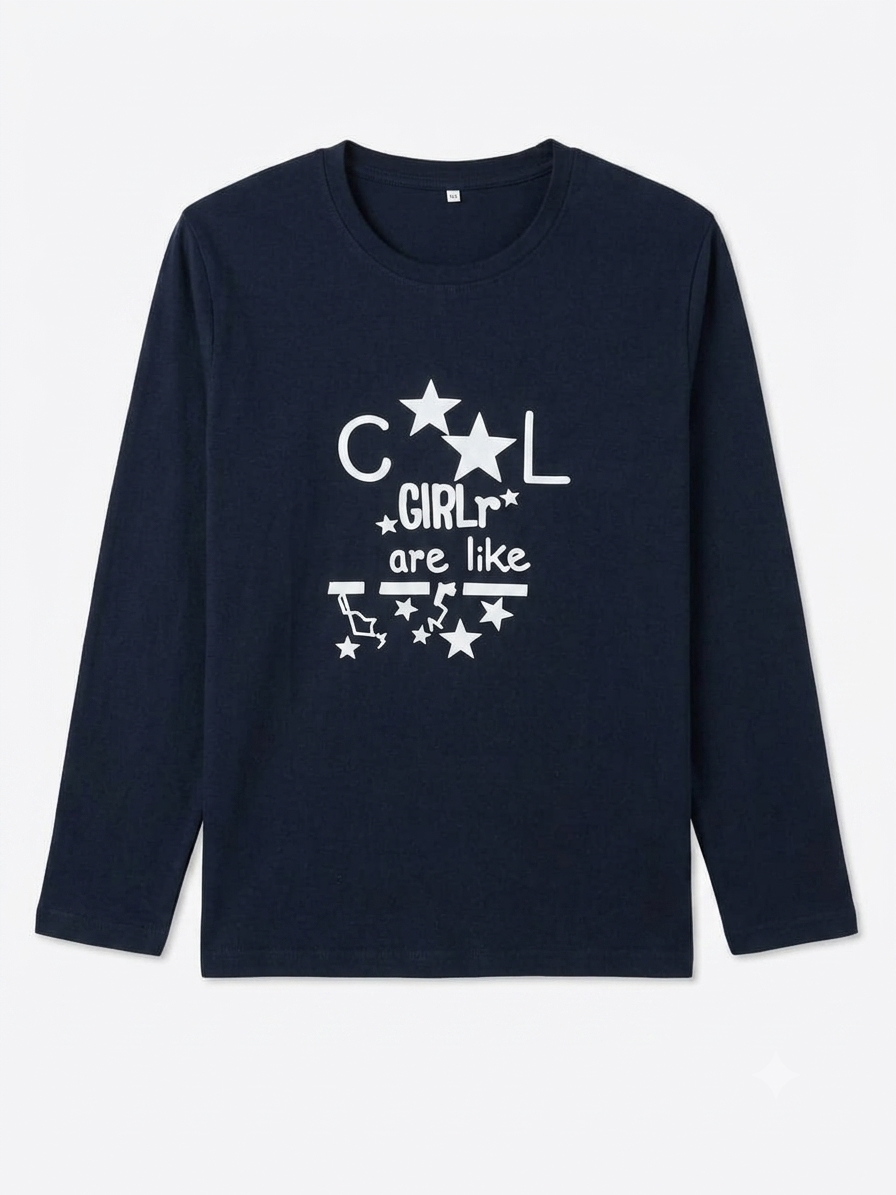 "Cool Girl" Navy Blue Full-Sleeve Night Suit & Nightwear Set