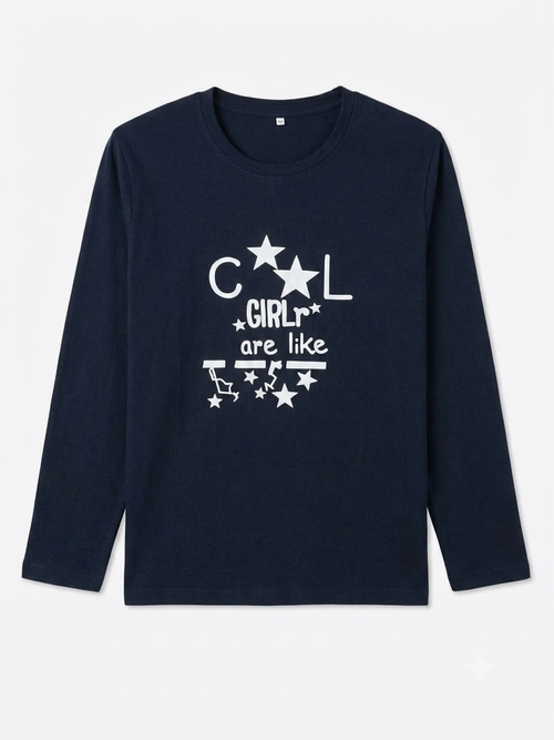 "Cool Girl" Navy Blue Full-Sleeve Night Suit & Nightwear Set