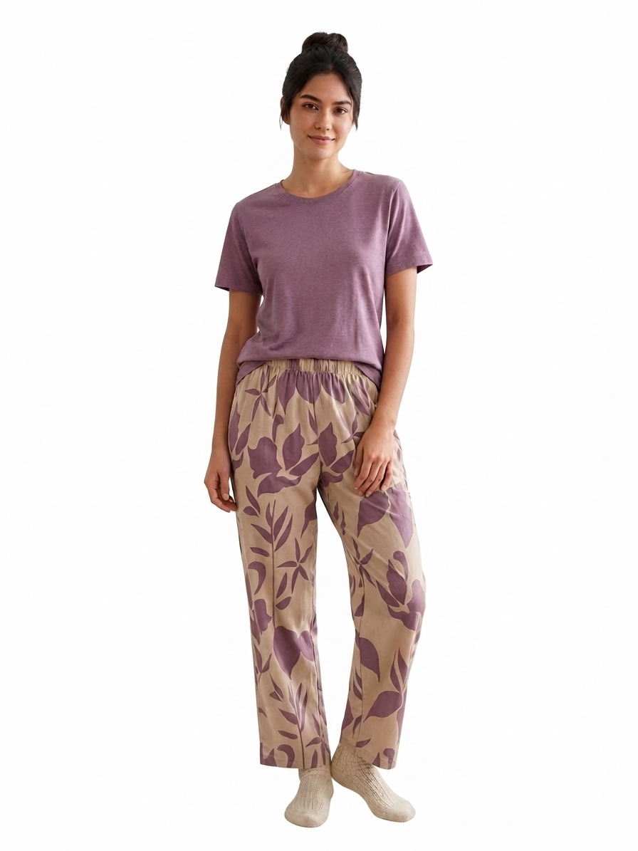 Women’s Premium Jersey Fabric T-Shirt with Printed Floral Lounge Pants Set