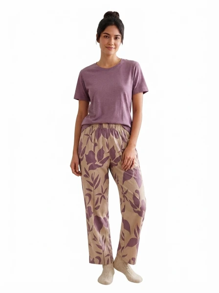 Women’s Premium Jersey Fabric T-Shirt with Printed Floral Lounge Pants Set