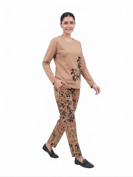 Women’s Printed Jersey 2-Piece Night Suit Set – Long Sleeve Top & Matching Pajama