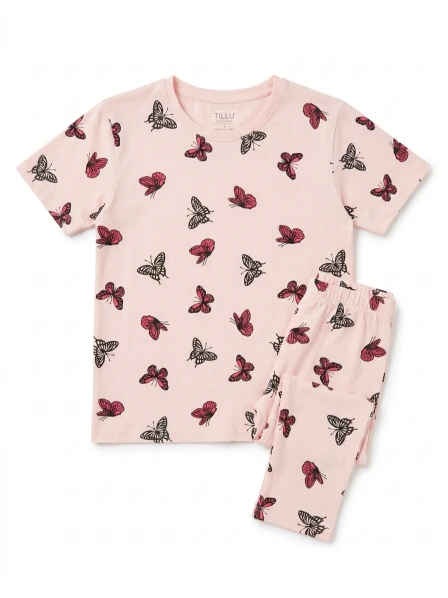 Women’s Pink Butterfly Print Jersey T-Shirt & Cycling Shorts Co-Ord Set