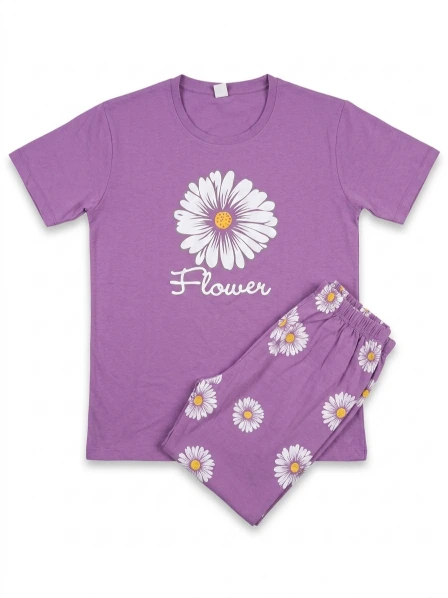 Women’s Purple Floral Print Jersey T-Shirt & Lounge Pants Co-Ord Set