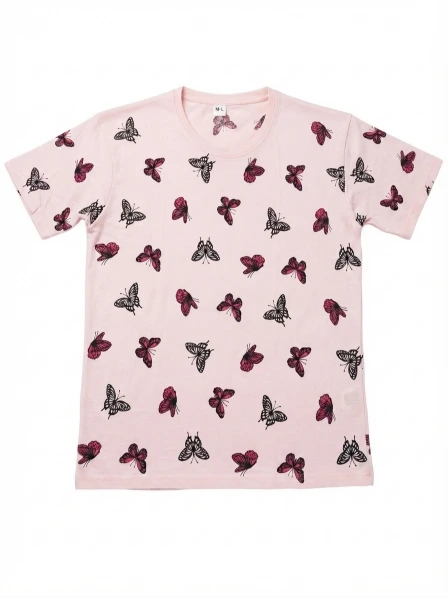 Women’s Pink Butterfly Print Jersey T-Shirt & Cycling Shorts Co-Ord Set