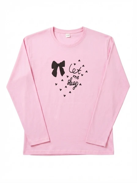 "Let Me Sleep" Pink Bow Print Pajama Set – Full Sleeve Top & Pants