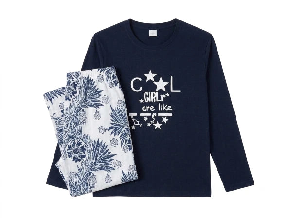 "Cool Girl" Navy Blue Full-Sleeve Night Suit & Nightwear Set