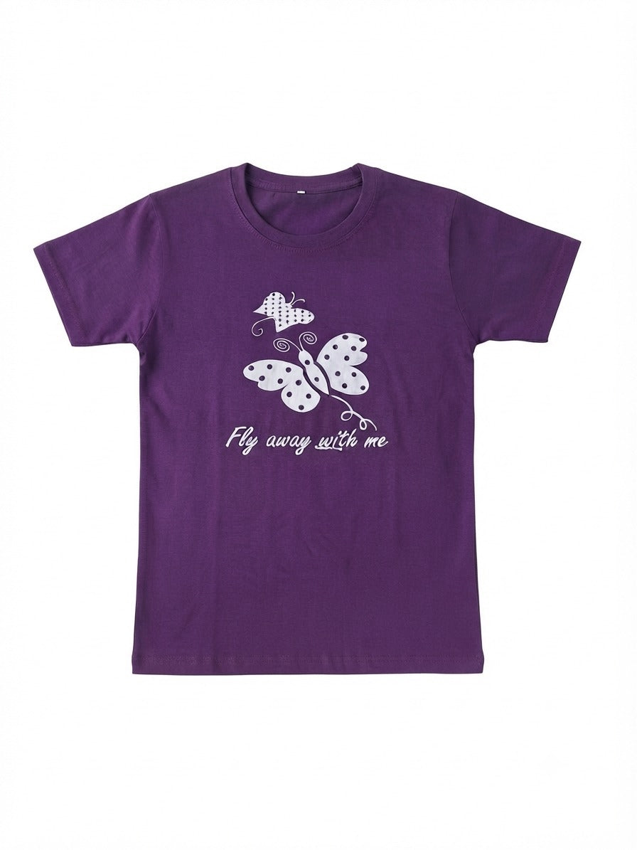 Women's Purple Cotton Night Suit – Butterfly Print T-Shirt & Polka Dot Pyjama Set | Soft & Comfortable Sleepwear